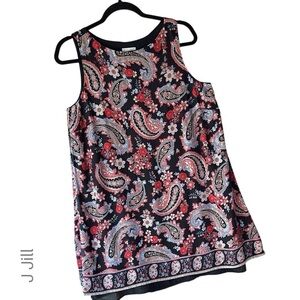 J JILL PAISLEY SPLIT BACK LAYERED BLACK TUNIC DRESS SLEEVELESS | SIZE: SMALL